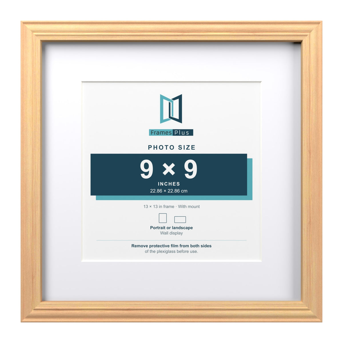 Devon Pine 13 x 13 inch picture frame with a white mount for a 9 x 9 inch photo
