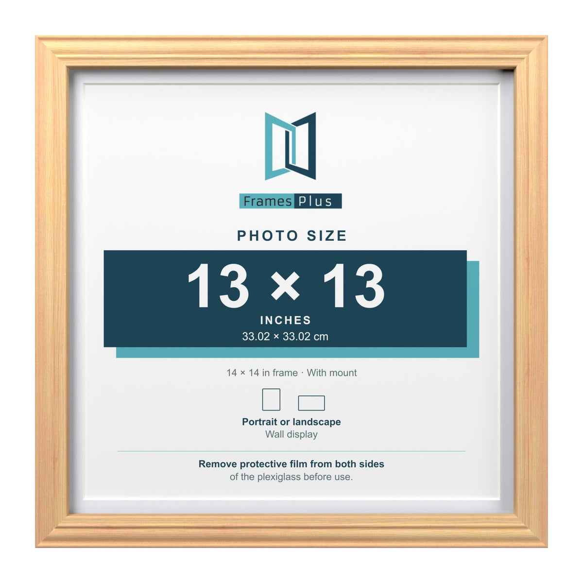 Devon Pine 14 x 14 inch picture frame with a white mount for a 13 x 13 inch photo