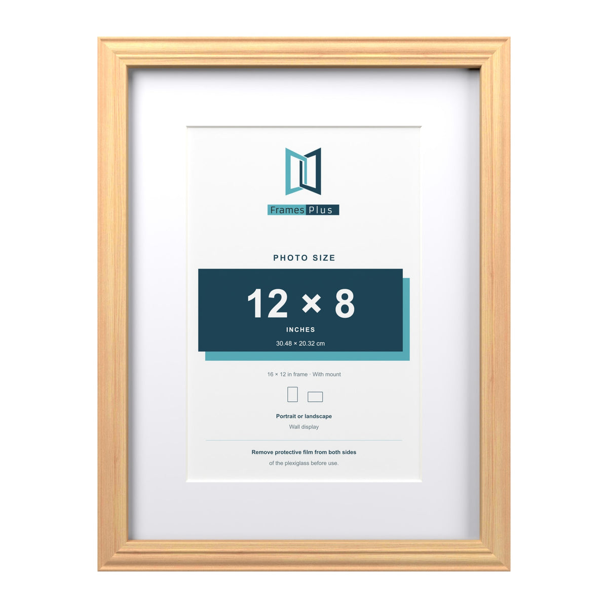 Devon Pine 16 x 12 inch picture frame with a white mount for a 12 x 8 inch photo