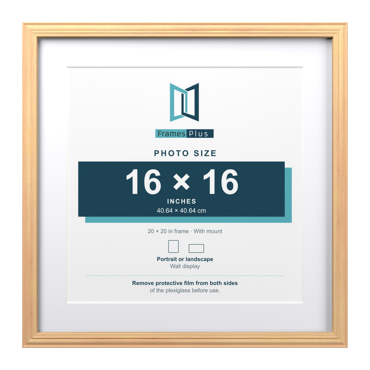 Devon Pine 20 x 20 inch picture frame with a white mount for a 16 x 16 inch photo