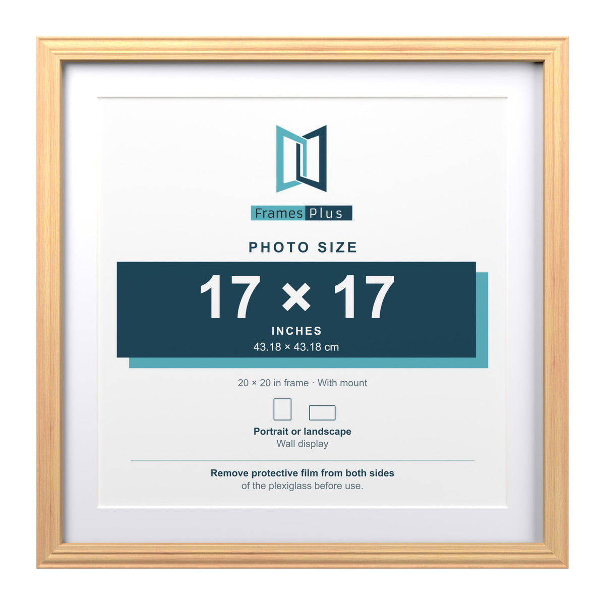 Devon Pine 20 x 20 inch picture frame with a white mount for a 17 x 17 inch photo