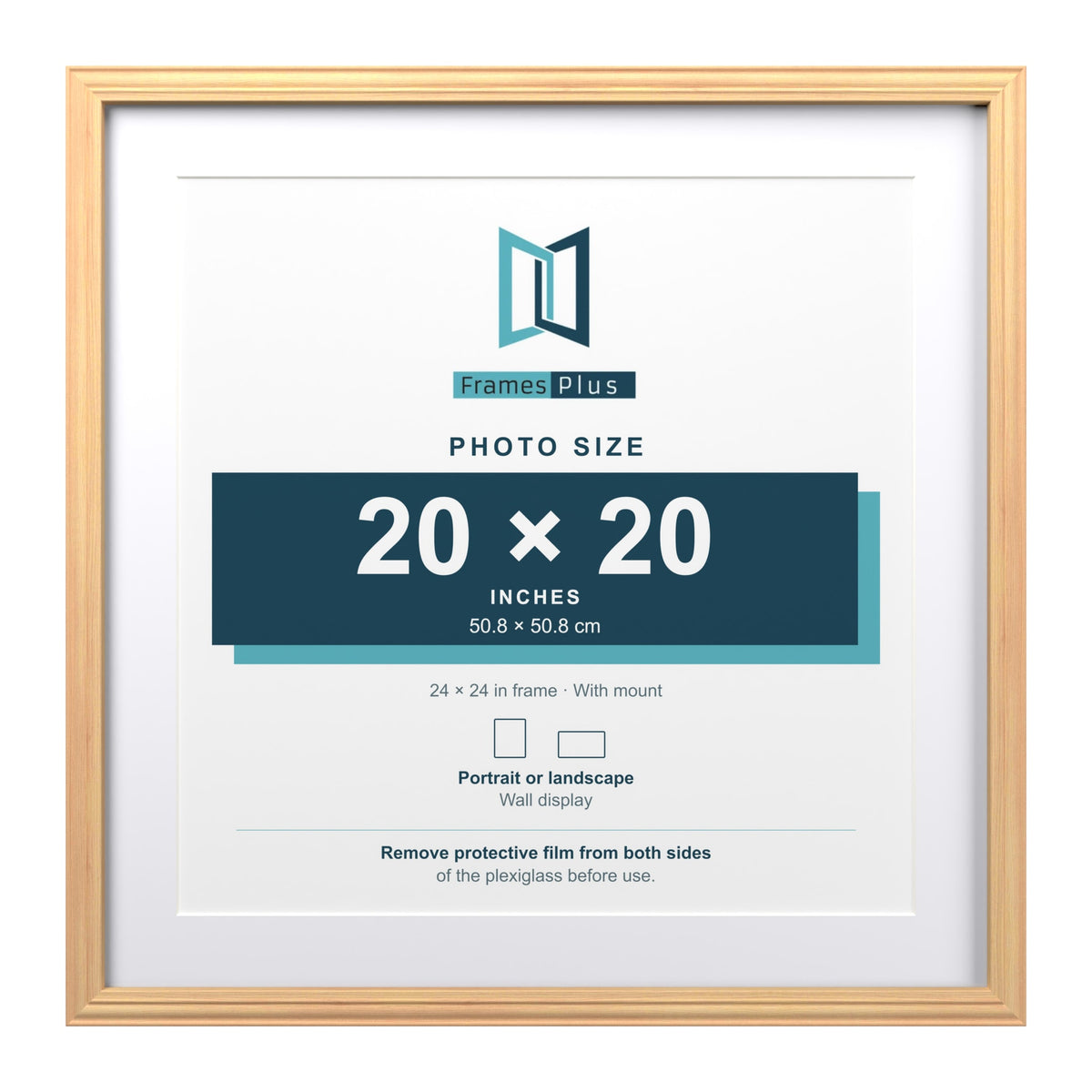 Devon Pine 24 x 24 inch picture frame with a white mount for a 20 x 20 inch photo