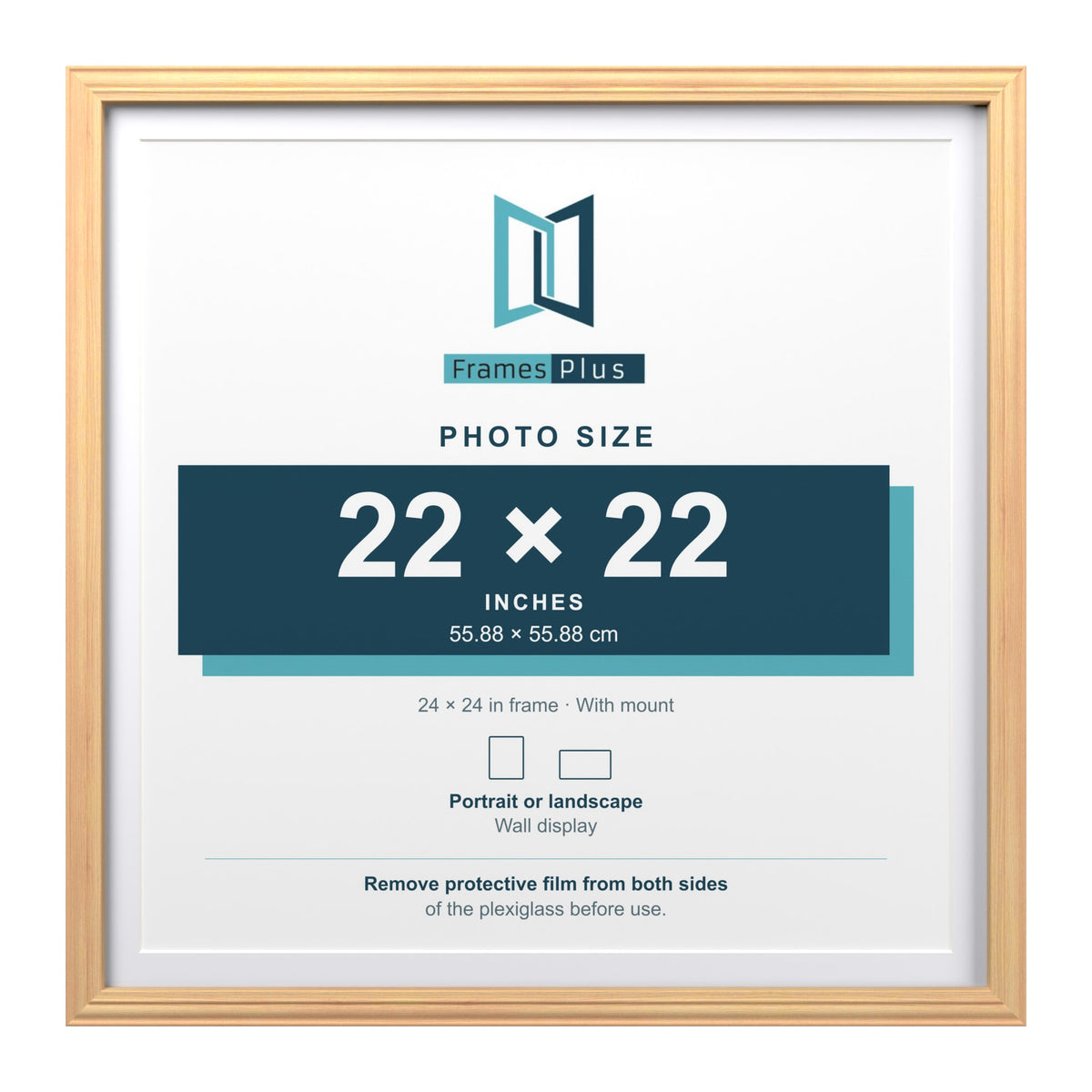 Devon Pine 24 x 24 inch picture frame with a white mount for a 22 x 22 inch photo