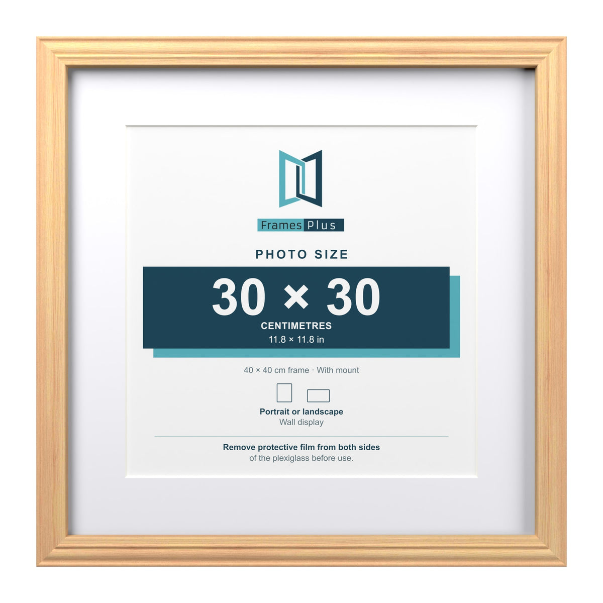 Devon Pine 40 x 40 cm picture frame with a white mount for a 30 x 30 cm photo