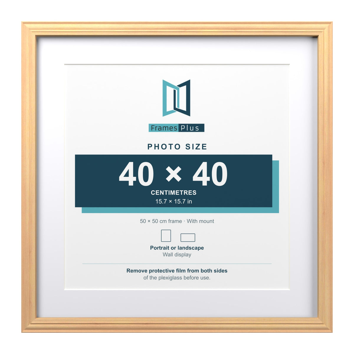 Devon Pine 50 x 50 cm picture frame with a white mount for a 40 x 40 cm photo