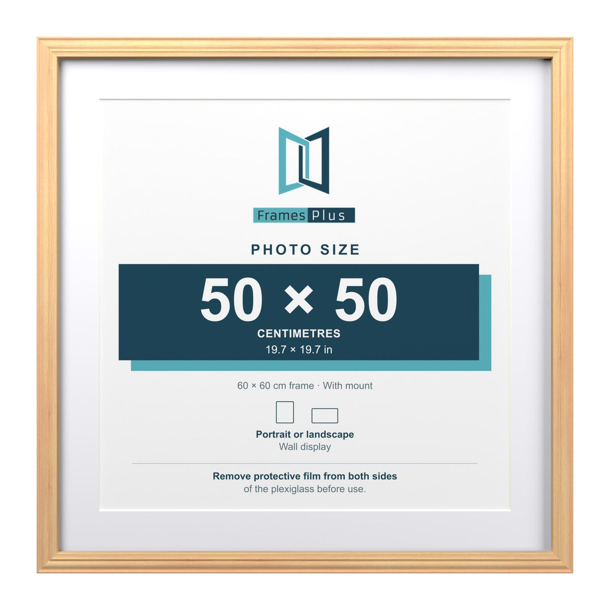 Devon Pine 60 x 60 cm picture frame with a white mount for a 50 x 50 cm photo