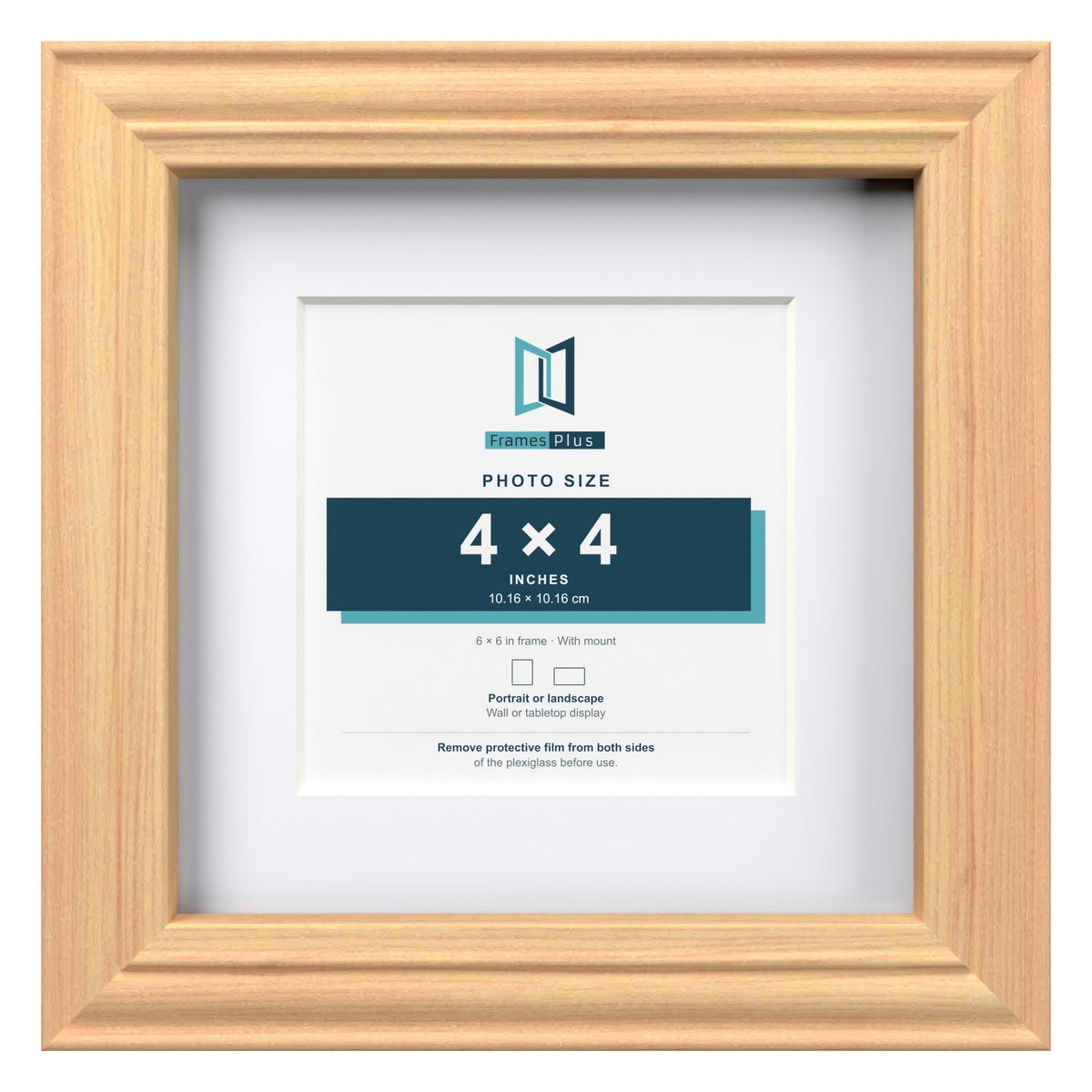 Devon Pine 6 x 6 inch picture frame with a white mount for a 4 x 4 inch photo