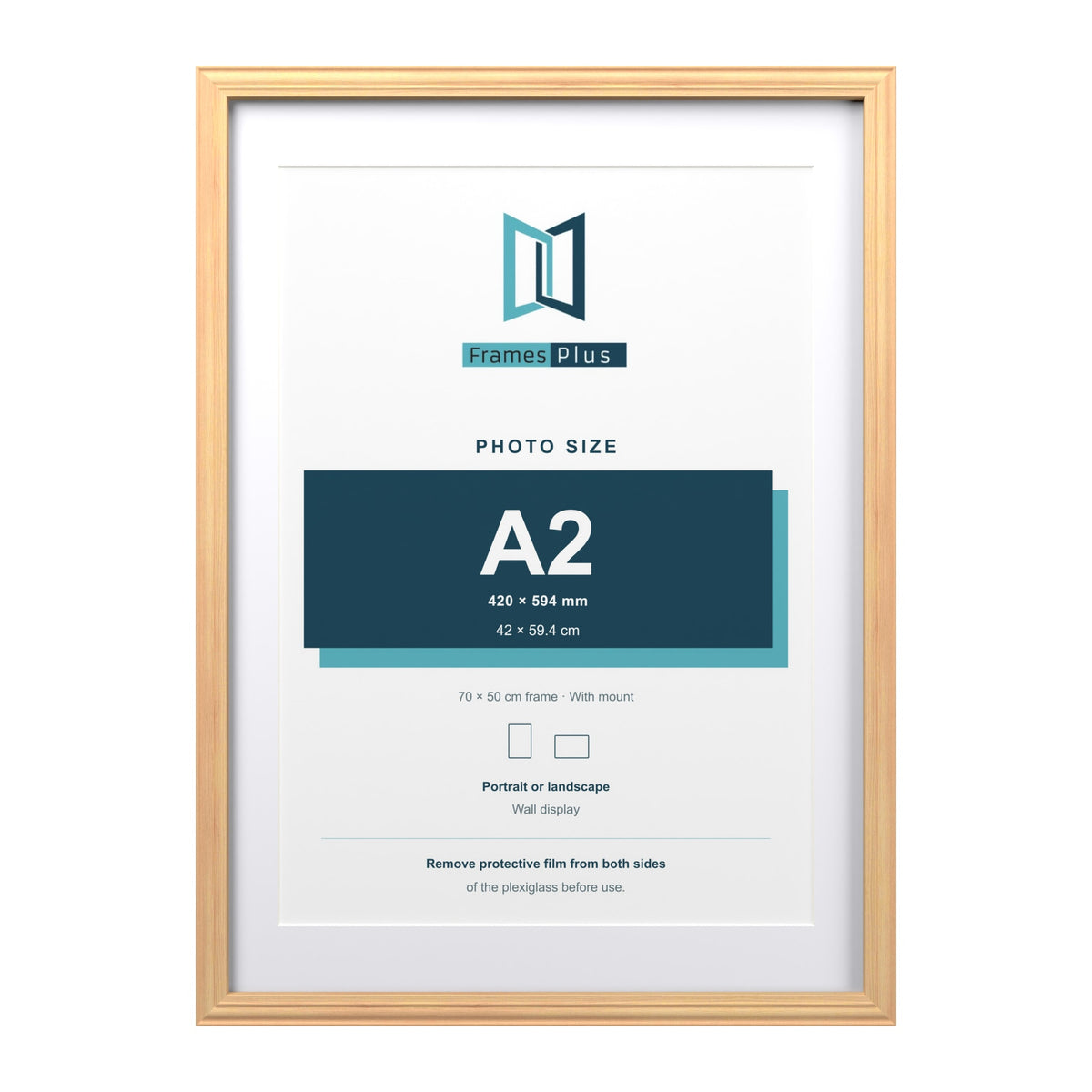 Devon Pine 70 x 50 cm picture frame with a white mount for an A2 photo