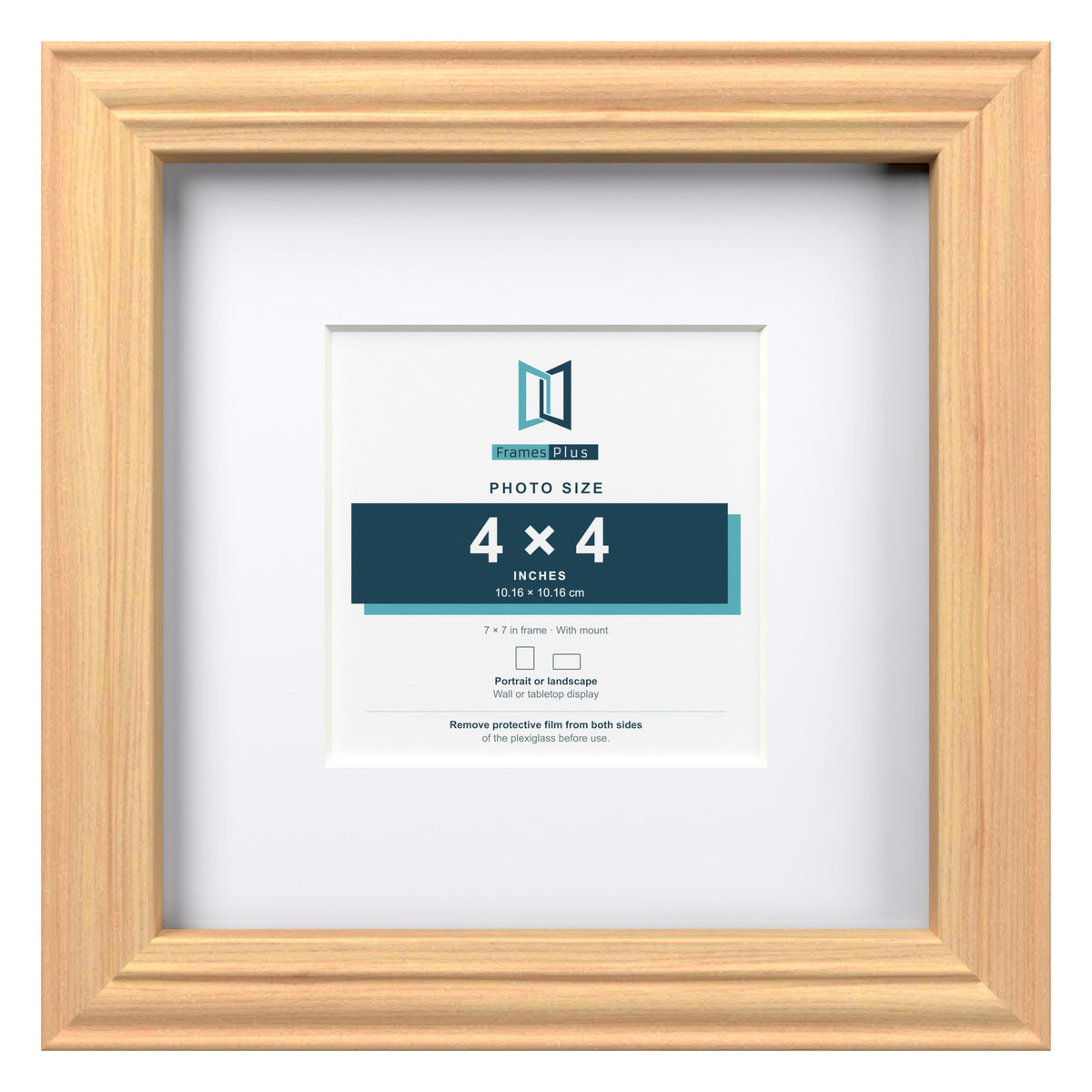 Devon Pine 7 x 7 inch picture frame with a white mount for a 4 x 4 inch photo
