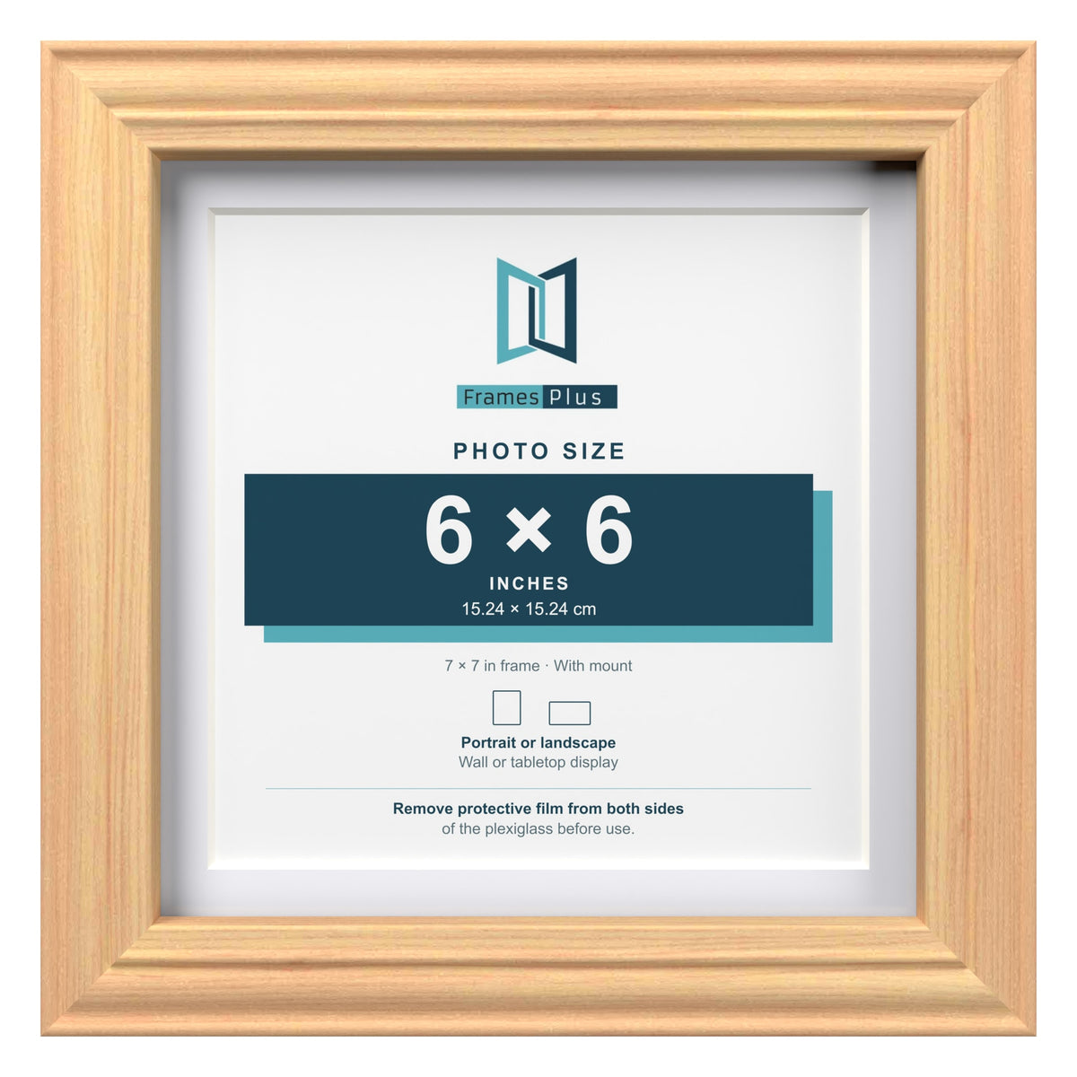 Devon Pine 7 x 7 inch picture frame with a white mount for a 6 x 6 inch photo