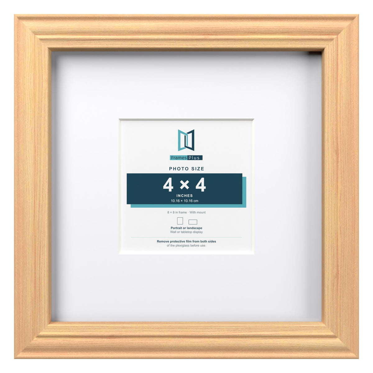 Devon Pine 8 x 8 inch picture frame with a white mount for a 4 x 4 inch photo