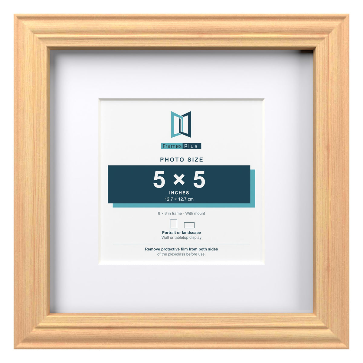 Devon Pine 8 x 8 inch picture frame with a white mount for a 5 x 5 inch photo