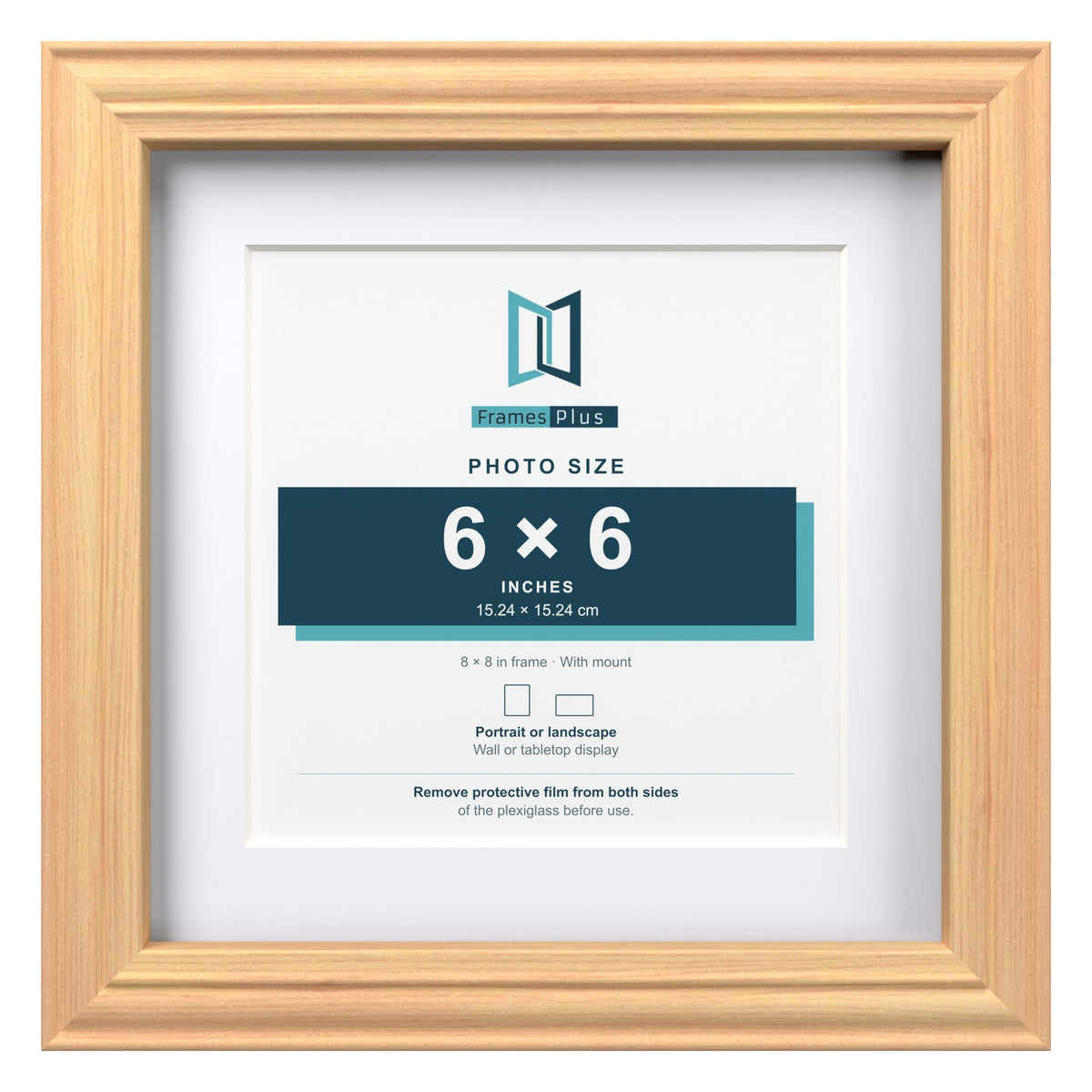 Devon Pine 8 x 8 inch picture frame with a white mount for a 6 x 6 inch photo