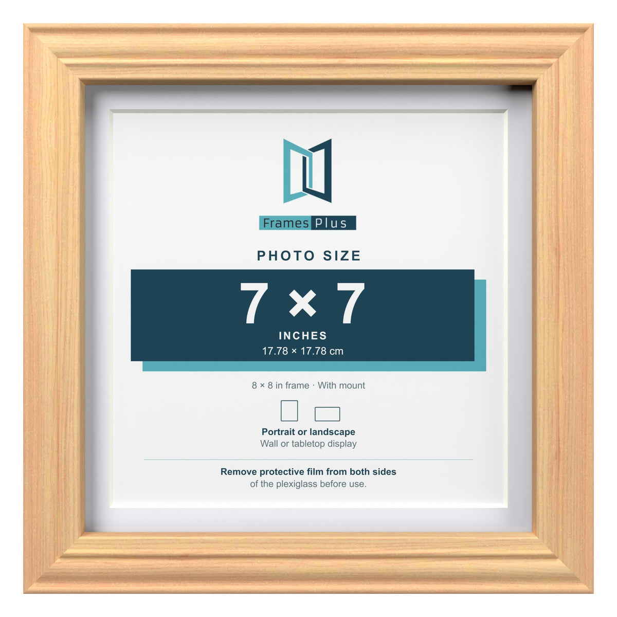 Devon Pine 8 x 8 inch picture frame with a white mount for a 7 x 7 inch photo