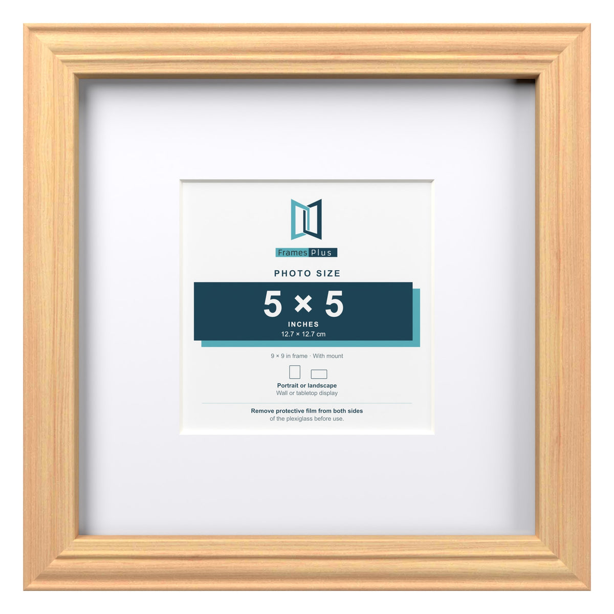 Devon Pine 9 x 9 inch picture frame with a white mount for a 5 x 5 inch photo