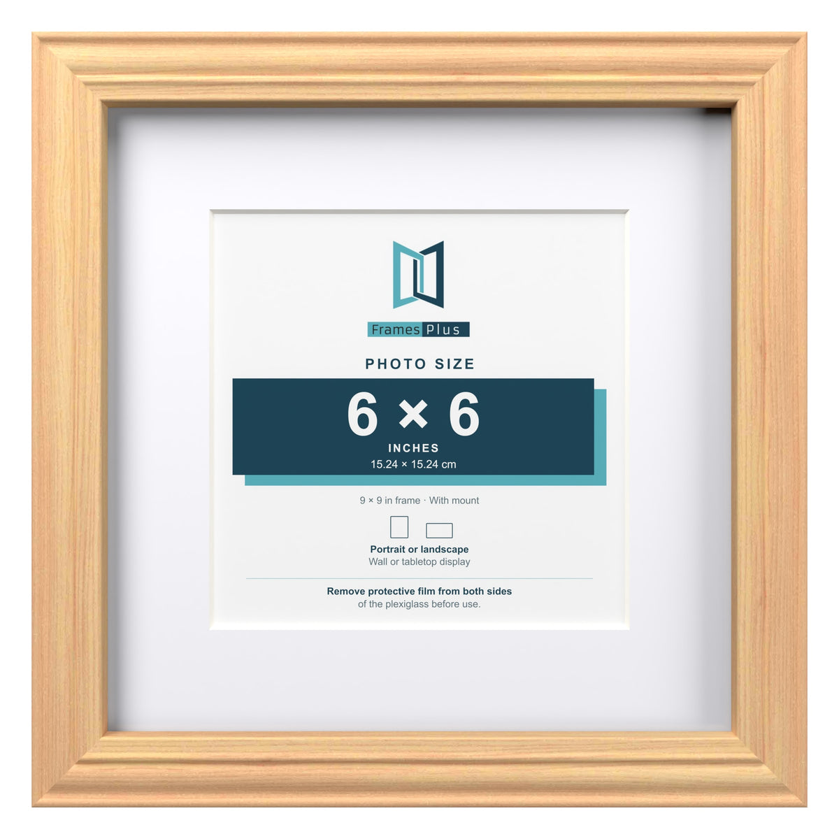 Devon Pine 9 x 9 inch picture frame with a white mount for a 6 x 6 inch photo