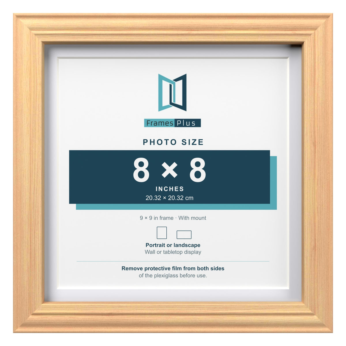 Devon Pine 9 x 9 inch picture frame with a white mount for an 8 x 8 inch photo