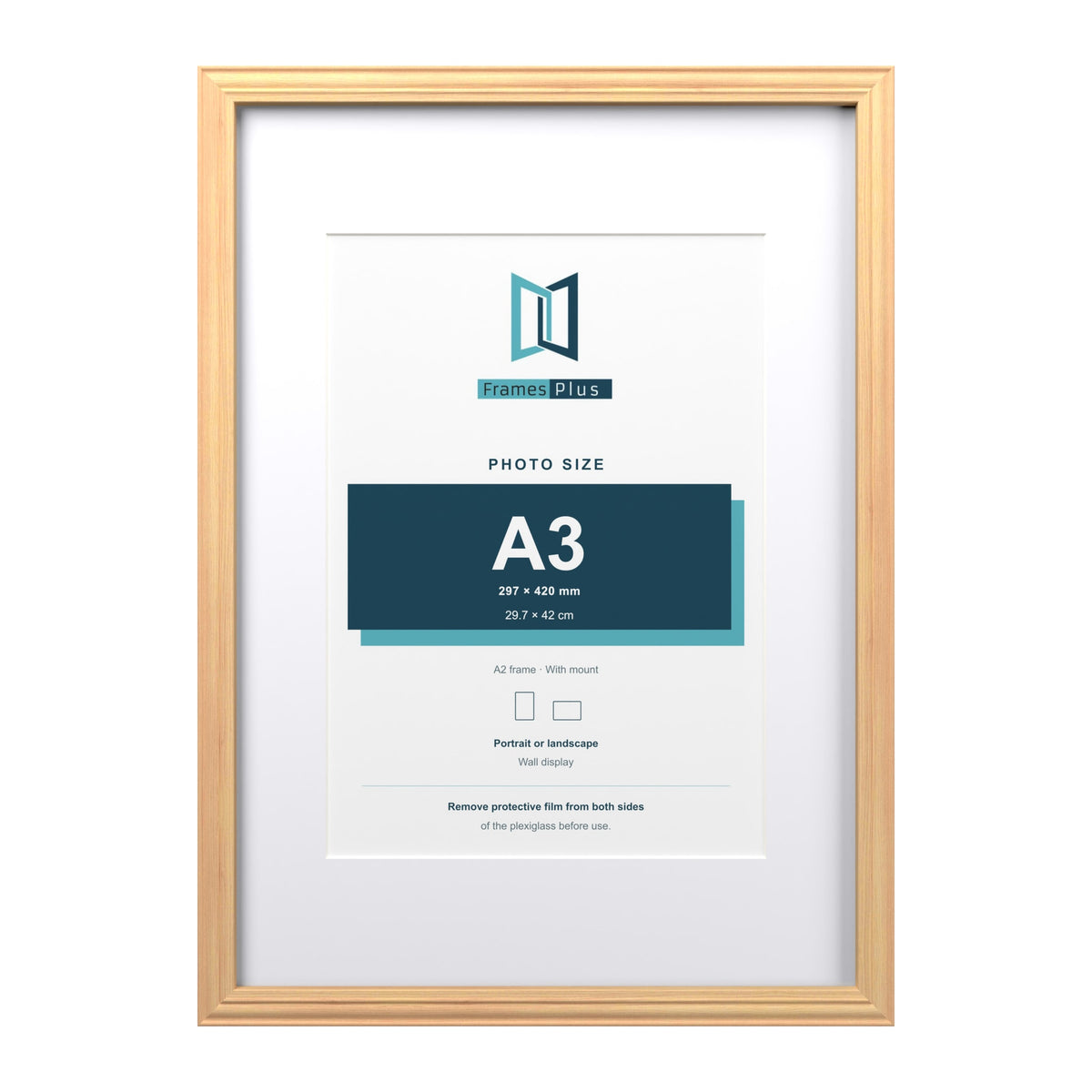 Devon Pine A2 picture frame with a white mount for an A3 photo