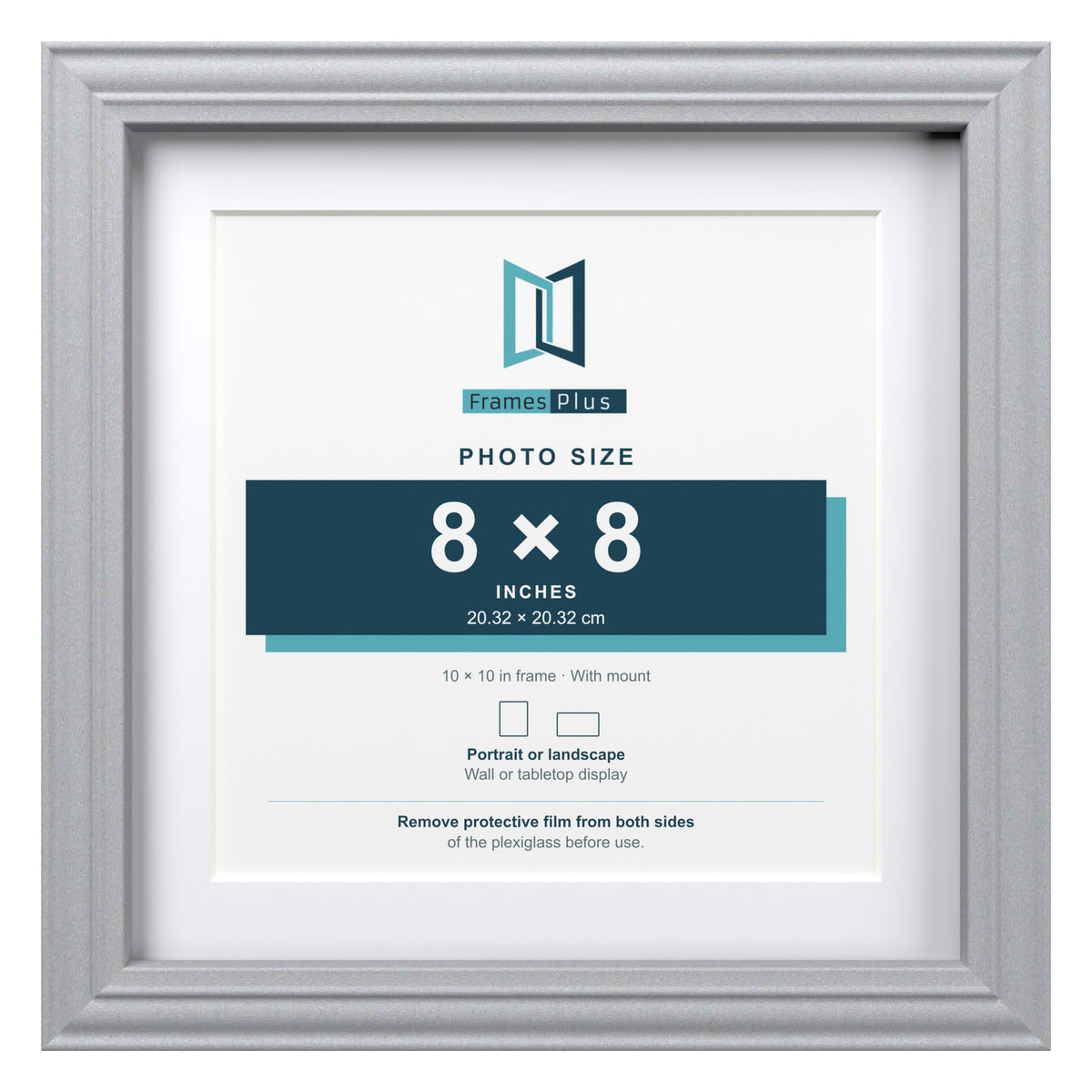 Devon Silver 10 x 10 inch picture frame with a white mount for an 8 x 8 inch photo