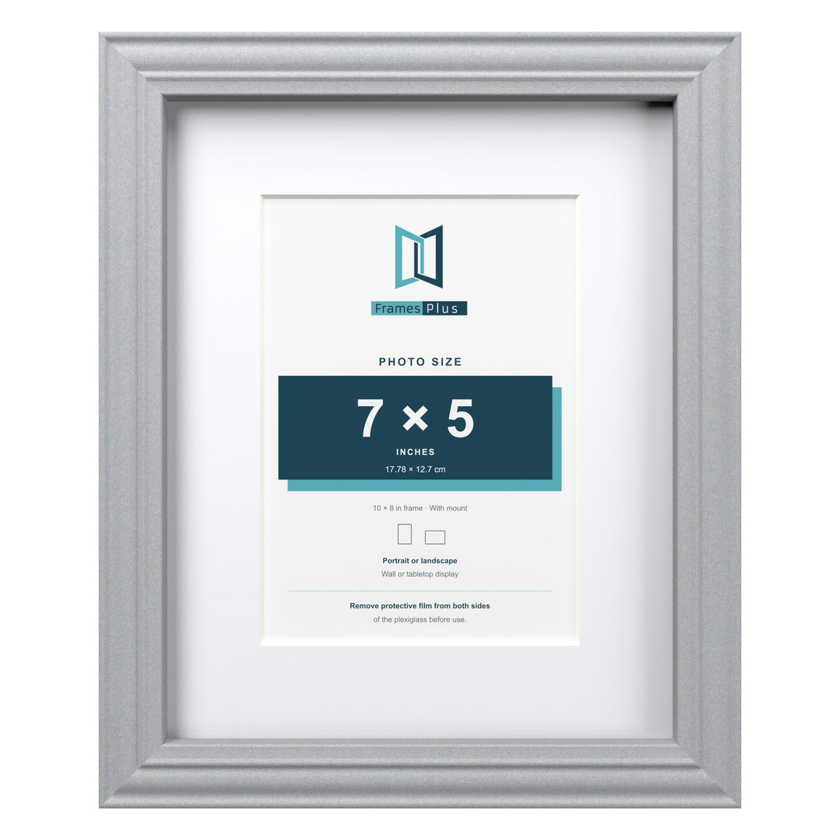 Devon Silver 10 x 8 inch picture frame with a white mount for a 7 x 5 inch photo