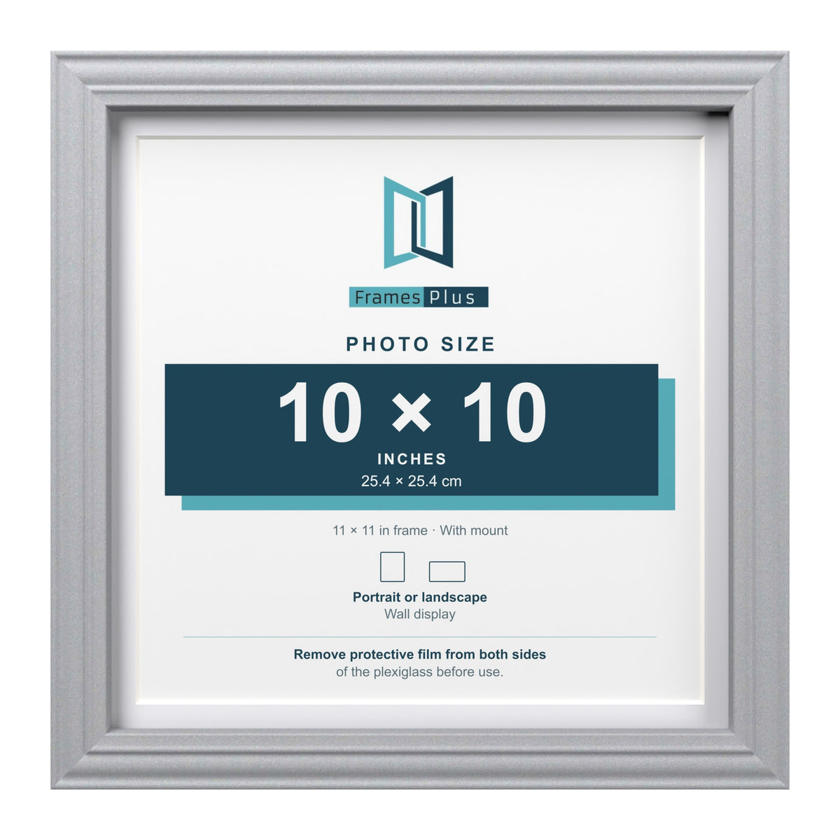 Devon Silver 11 x 11 inch picture frame with a white mount for a 10 x 10 inch photo