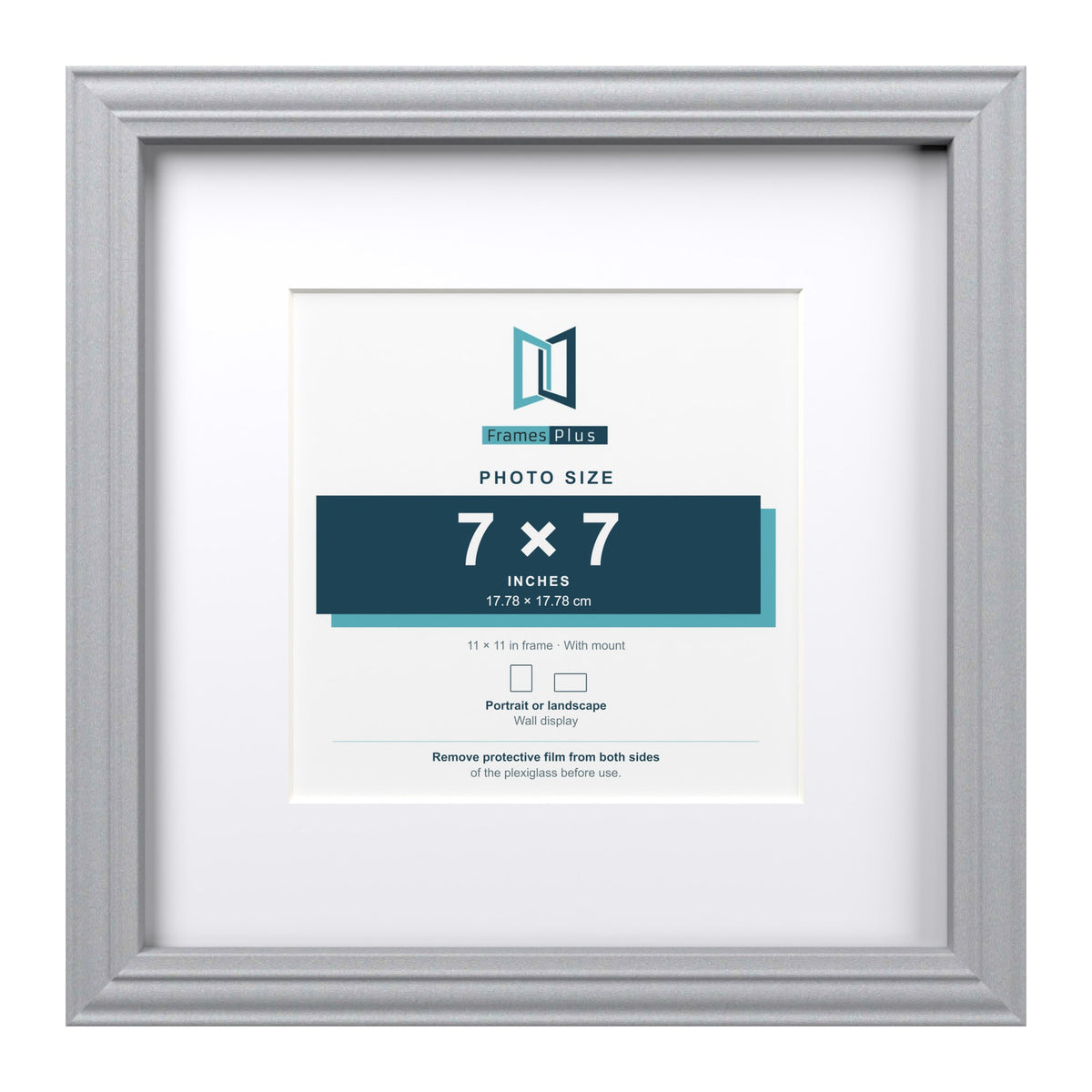 Devon Silver 11 x 11 inch picture frame with a white mount for a 7 x 7 inch photo