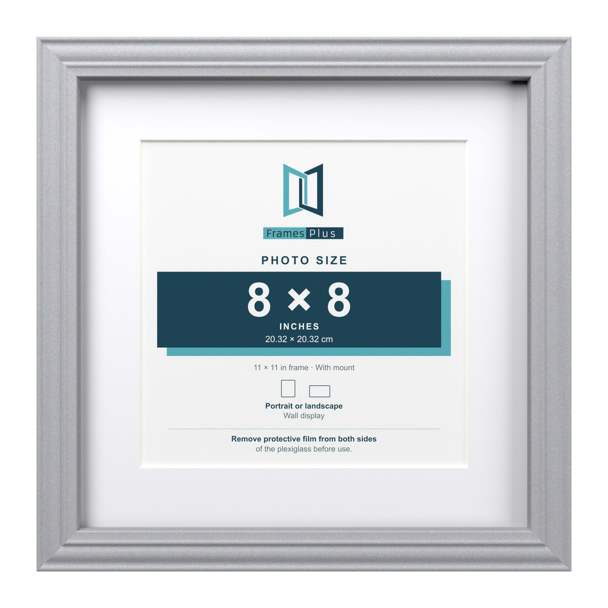 Devon Silver 11 x 11 inch picture frame with a white mount for an 8 x 8 inch photo