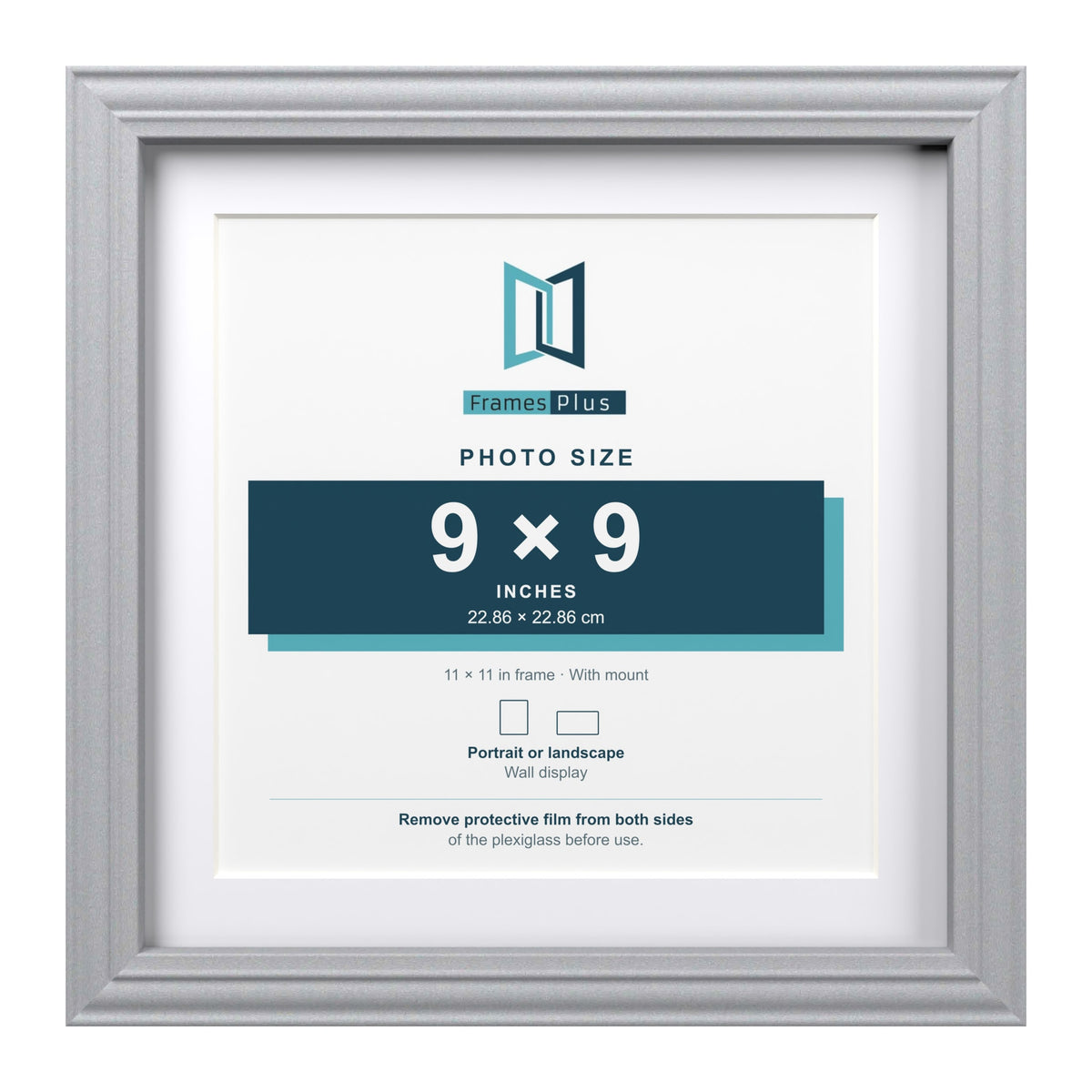Devon Silver 11 x 11 inch picture frame with a white mount for a 9 x 9 inch photo