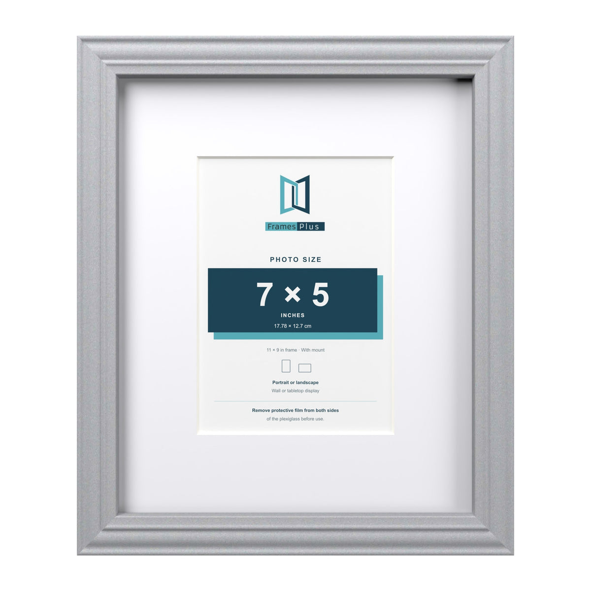 Devon Silver 11 x 9 inch picture frame with a white mount for a 7 x 5 inch photo