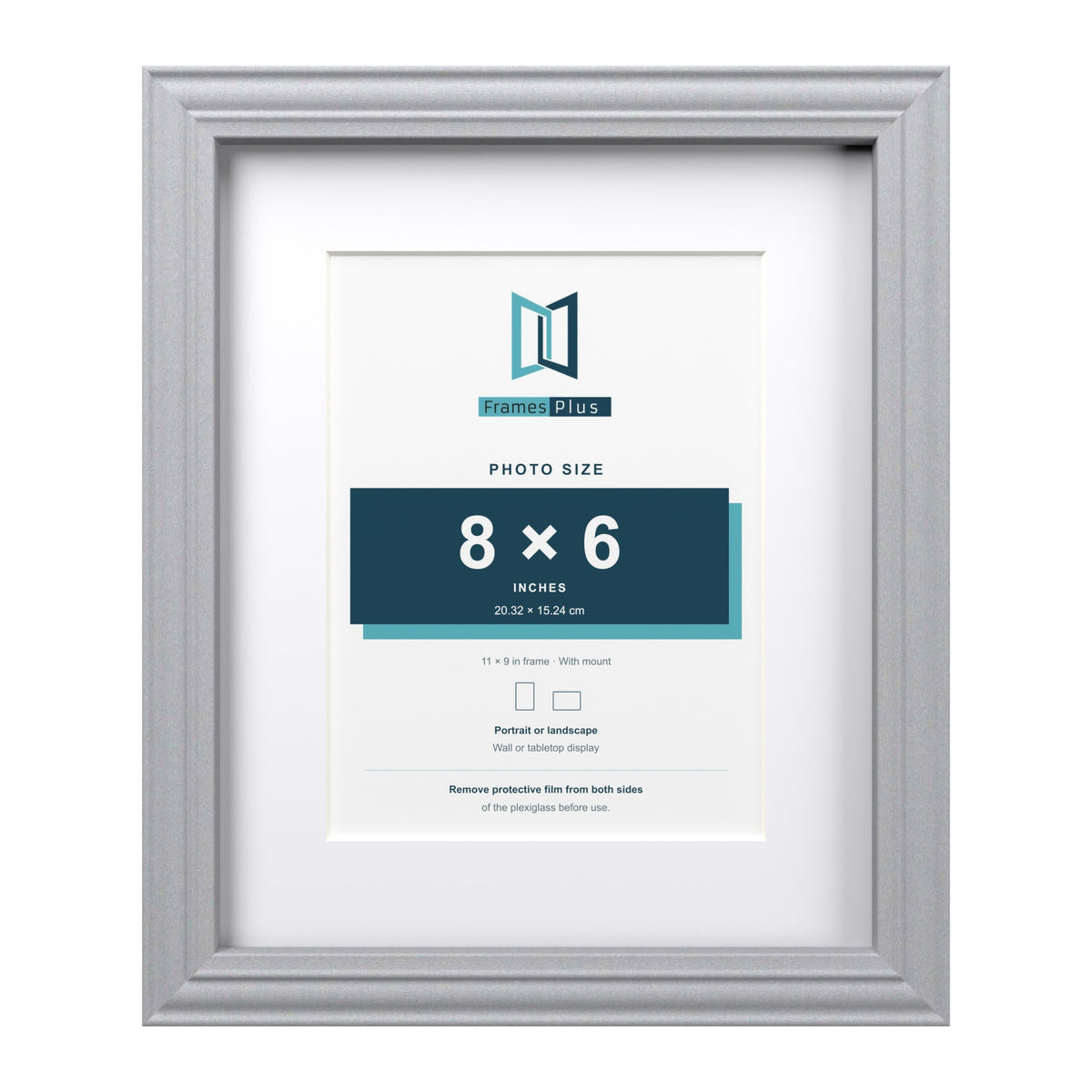 Devon Silver 11 x 9 inch picture frame with a white mount for an 8 x 6 inch photo
