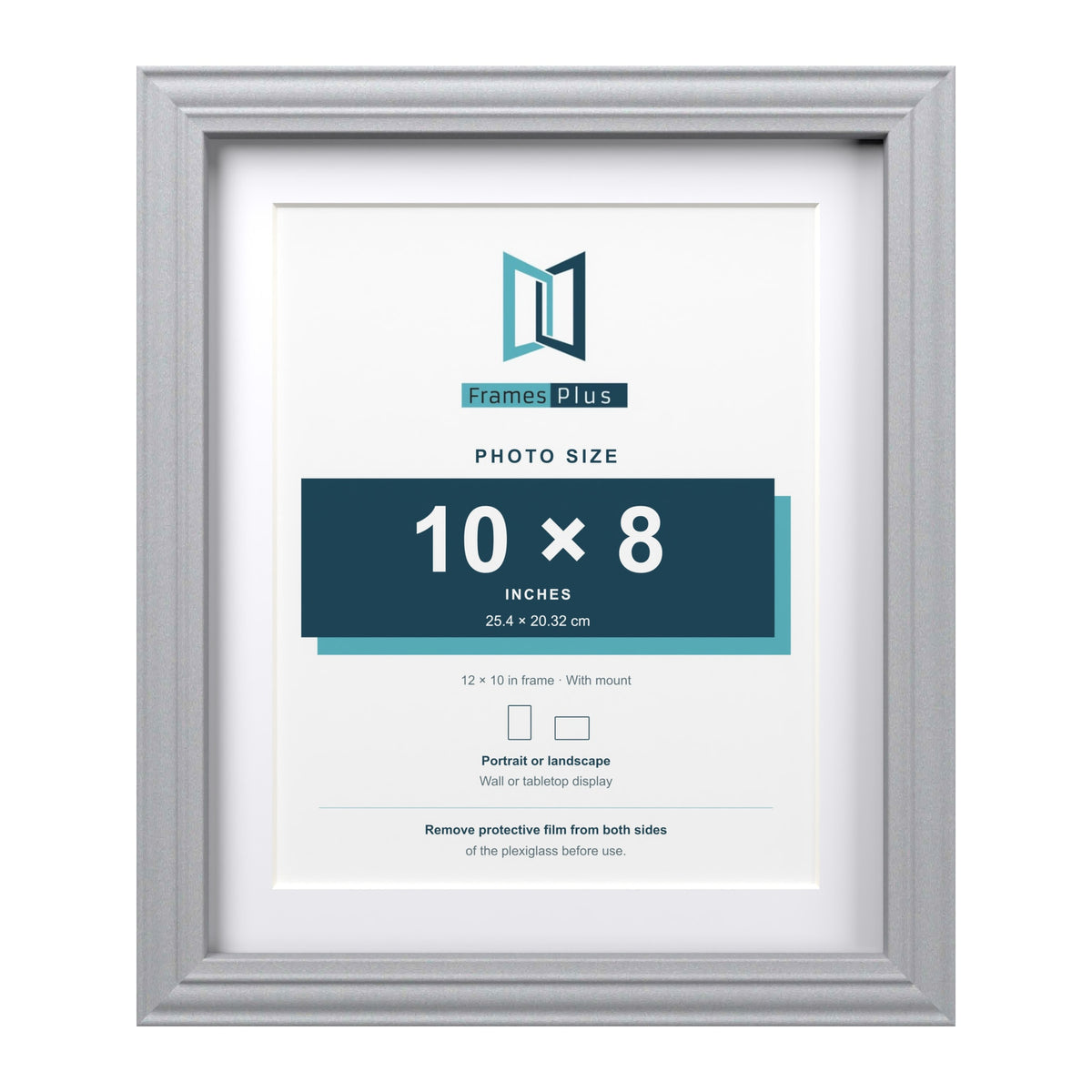 Devon Silver 12 x 10 inch picture frame with a white mount for a 10 x 8 inch photo