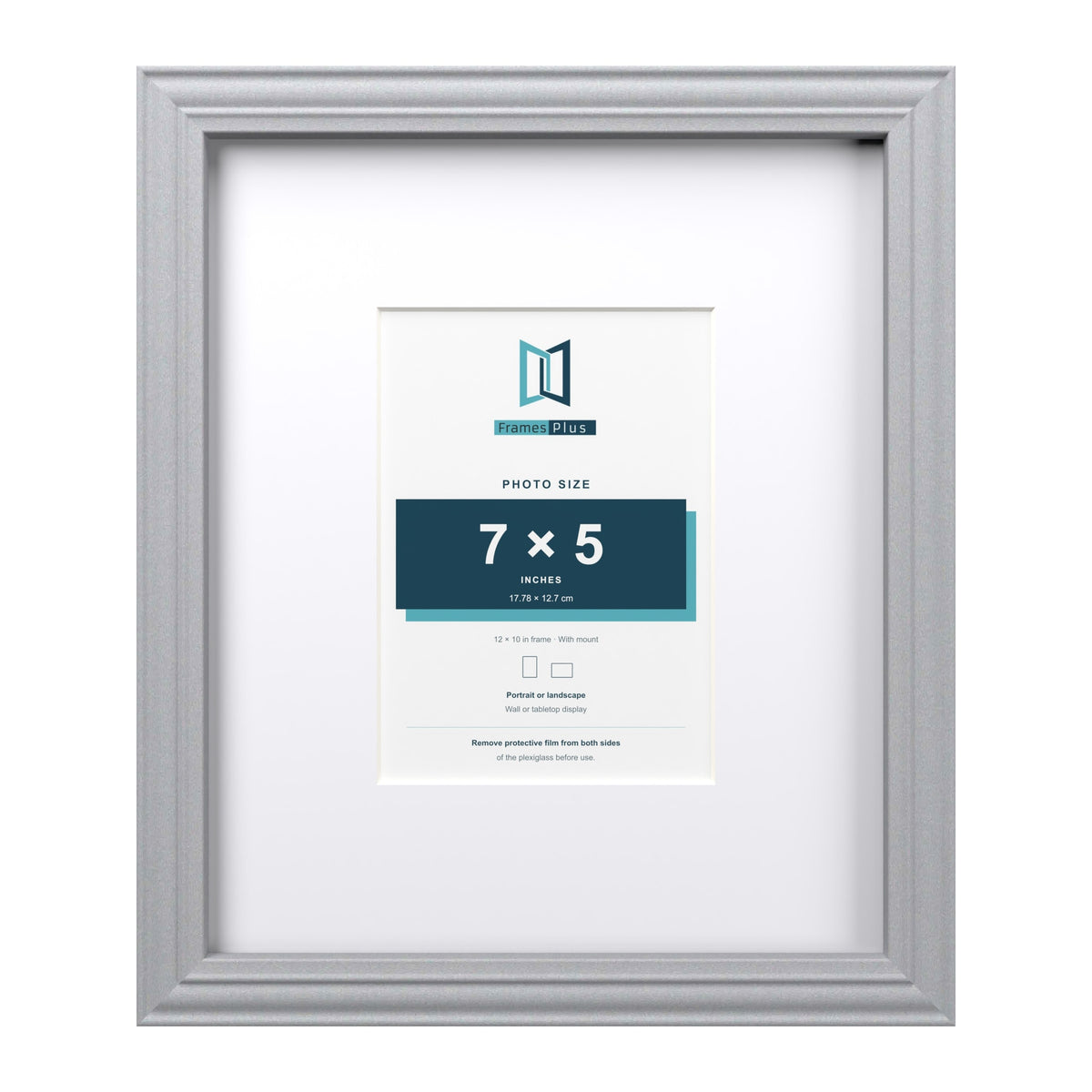 Devon Silver 12 x 10 inch picture frame with a white mount for a 7 x 5 inch photo