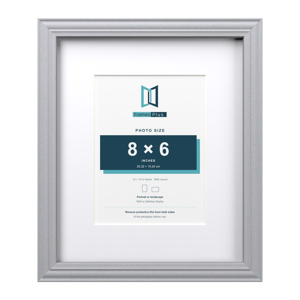 Devon Silver 12 x 10 inch picture frame with a white mount for an 8 x 6 inch photo