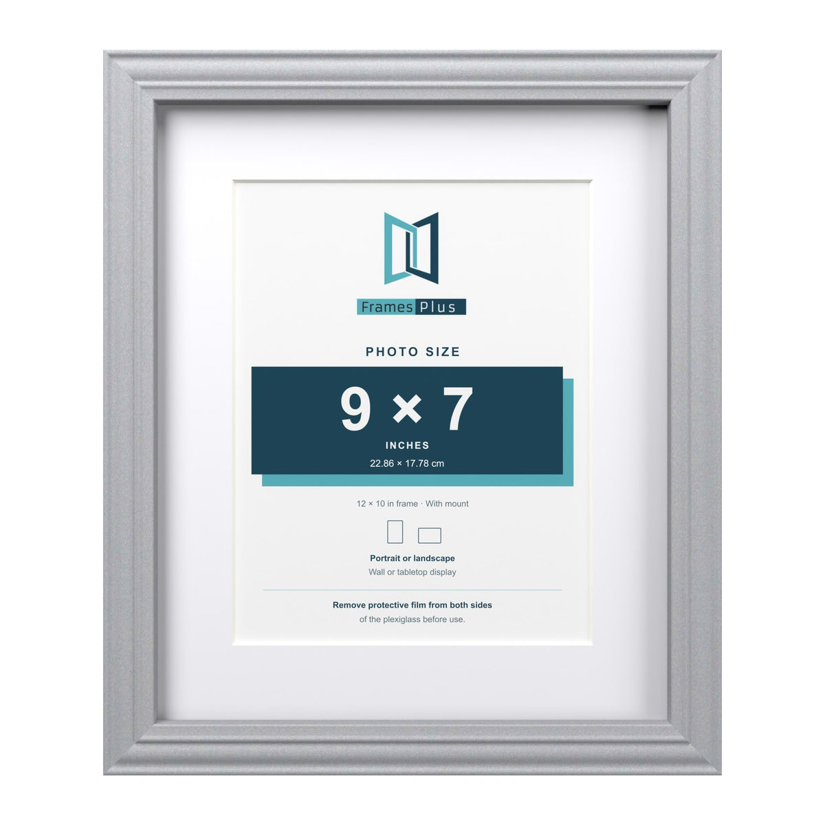 Devon Silver 12 x 10 inch picture frame with a white mount for a 9 x 7 inch photo
