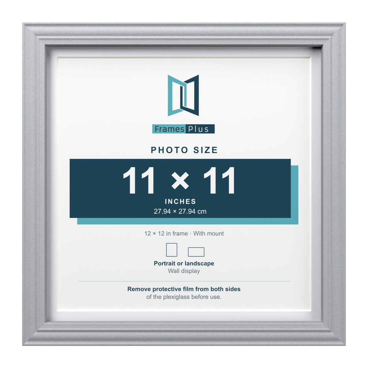 Devon Silver 12 x 12 inch picture frame with a white mount for an 11 x 11 inch photo