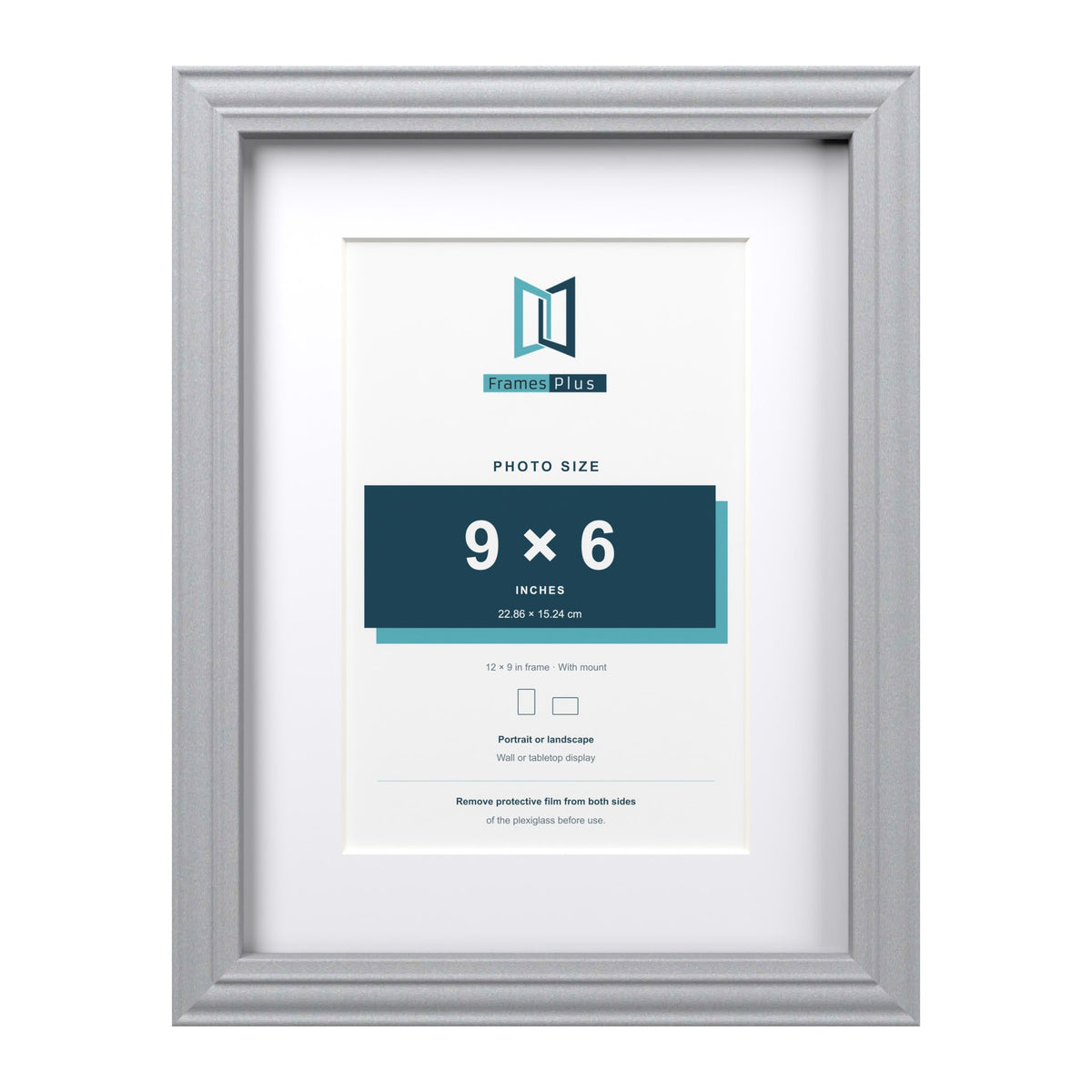 Devon Silver 12 x 9 inch picture frame with a white mount for a 9 x 6 inch photo