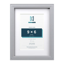 Devon Silver 12 x 9 inch picture frame with a white mount for a 9 x 6 inch photo