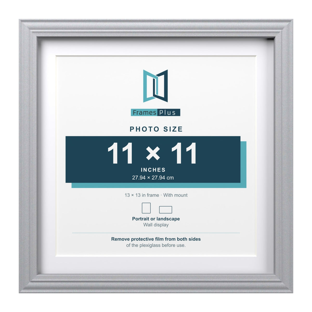 Devon Silver 13 x 13 inch picture frame with a white mount for an 11 x 11 inch photo