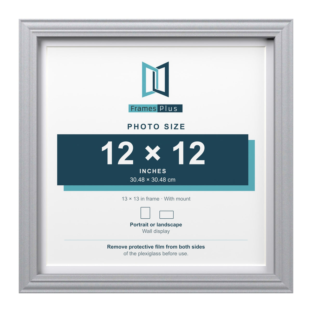Devon Silver 13 x 13 inch picture frame with a white mount for a 12 x 12 inch photo