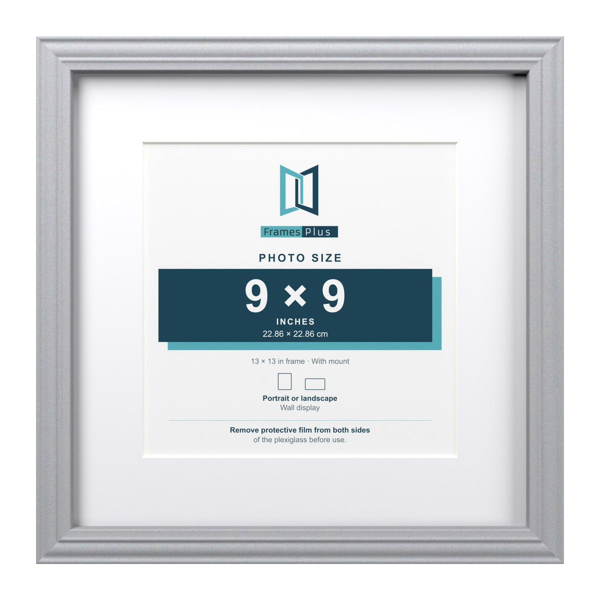 Devon Silver 13 x 13 inch picture frame with a white mount for a 9 x 9 inch photo