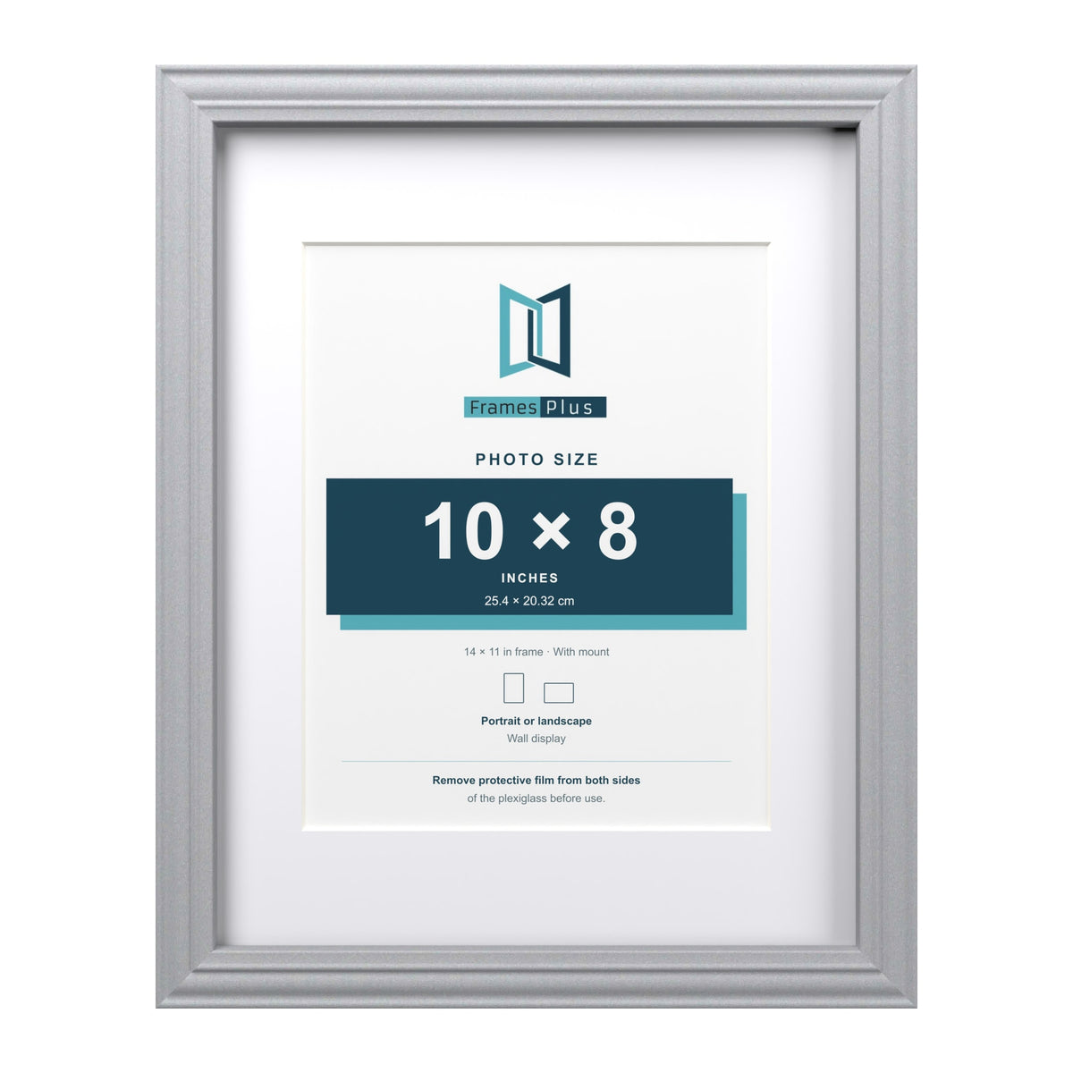 Devon Silver 14 x 11 inch picture frame with a white mount for a 10 x 8 inch photo