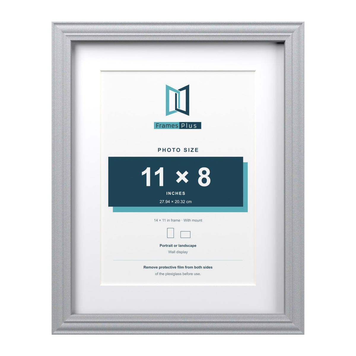 Devon Silver 14 x 11 inch picture frame with a white mount for an 11 x 8 inch photo