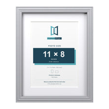 Devon Silver 14 x 11 inch picture frame with a white mount for an 11 x 8 inch photo