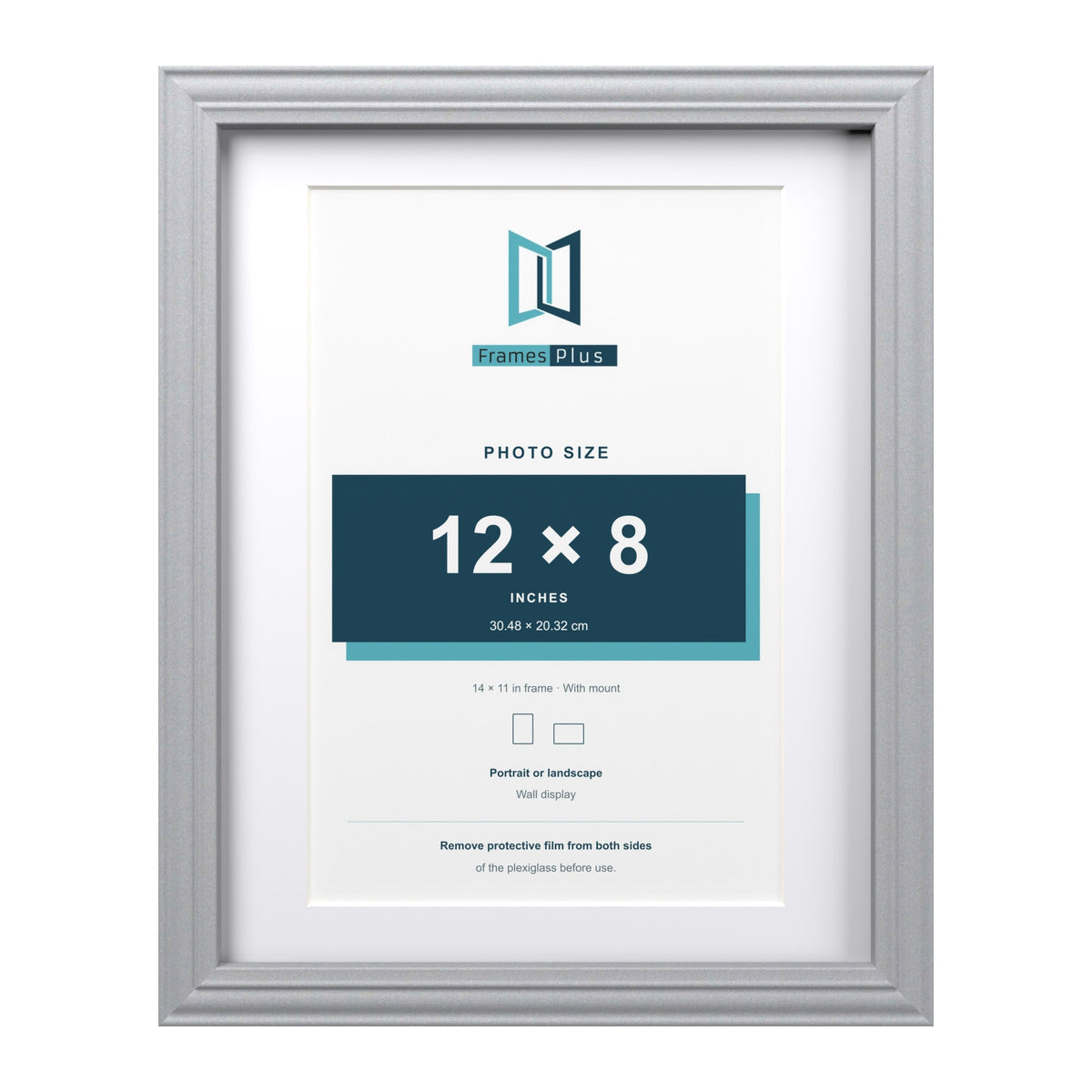 Devon Silver 14 x 11 inch picture frame with a white mount for a 12 x 8 inch photo