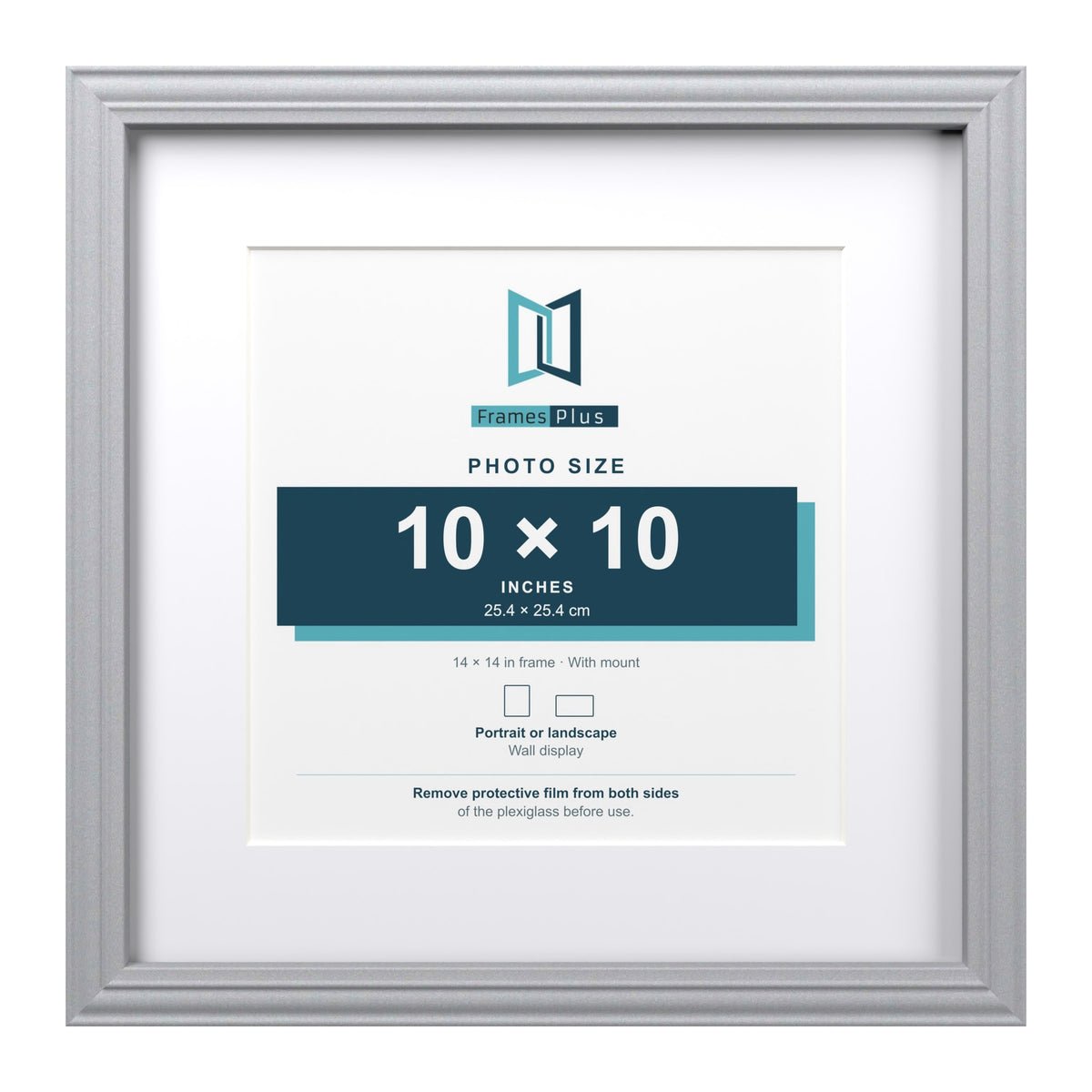 Devon Silver 14 x 14 inch picture frame with a white mount for a 10 x 10 inch photo