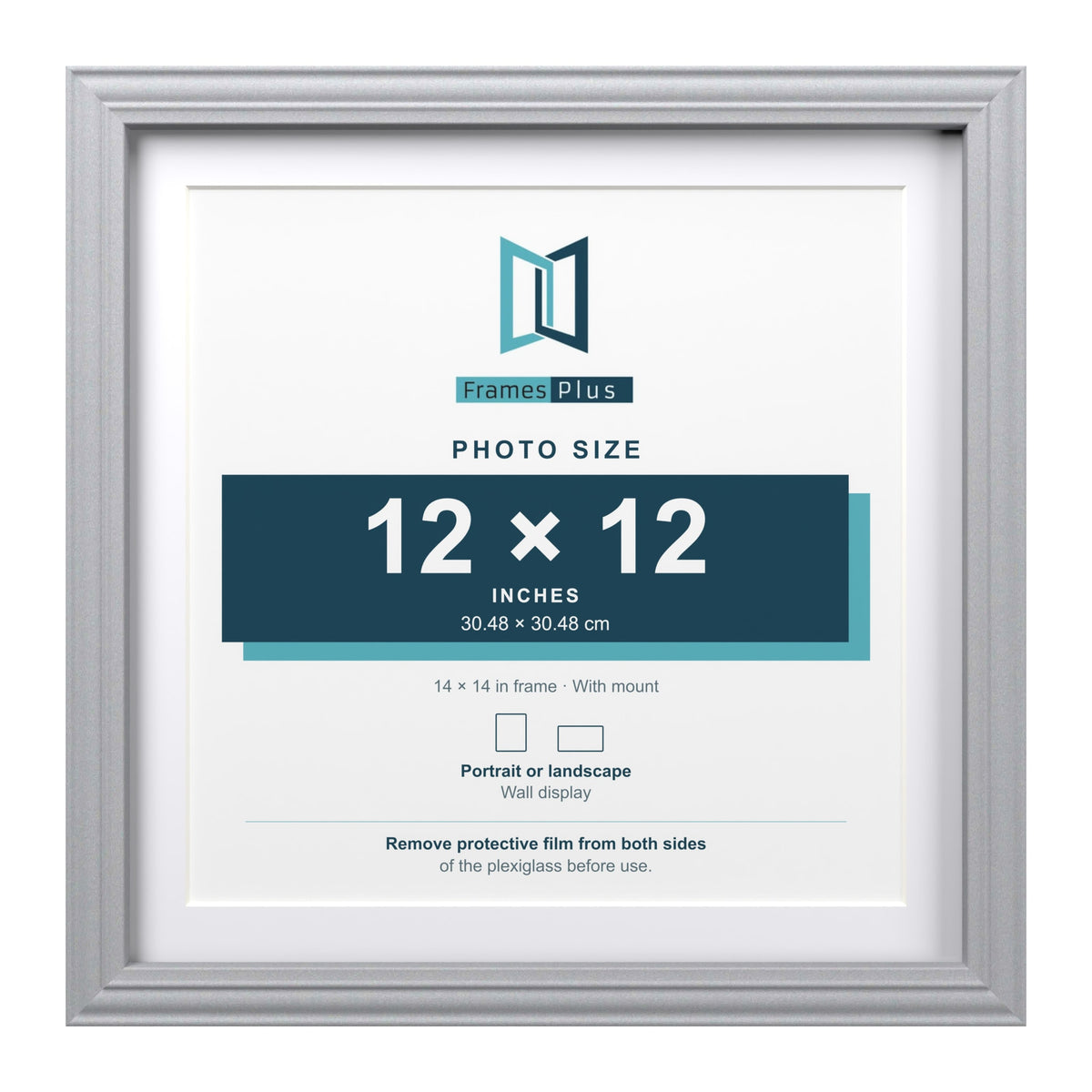 Devon Silver 14 x 14 inch picture frame with a white mount for a 12 x 12 inch photo
