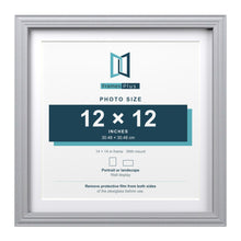 Devon Silver 14 x 14 inch picture frame with a white mount for a 12 x 12 inch photo