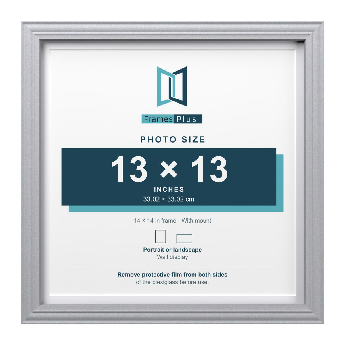 Devon Silver 14 x 14 inch picture frame with a white mount for a 13 x 13 inch photo