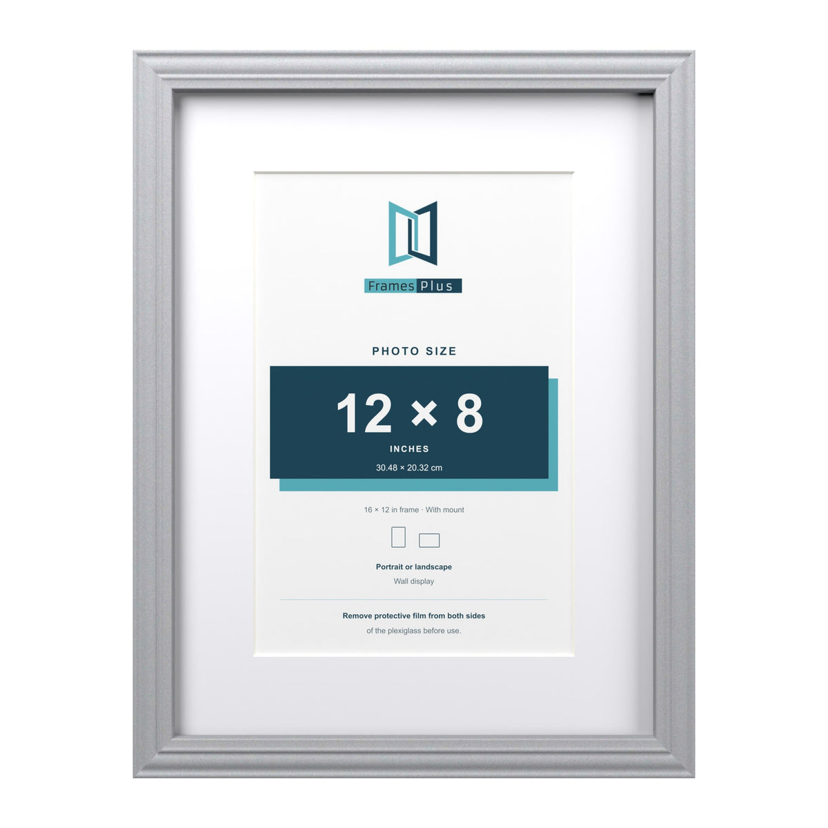 Devon Silver 16 x 12 inch picture frame with a white mount for a 12 x 8 inch photo