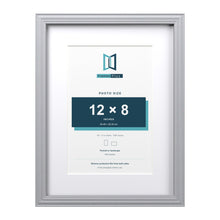 Devon Silver 16 x 12 inch picture frame with a white mount for a 12 x 8 inch photo